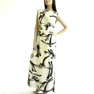 Vintage 1950/60's Cream Brushstroke Sleeveless Maxi Dress