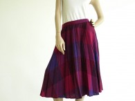 Vintage 1970s Midi Skirt - Purple Color Block Pleat