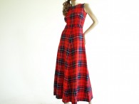 Vintage 1960/70's Red Plaid Sleeveless Maxi Dress
