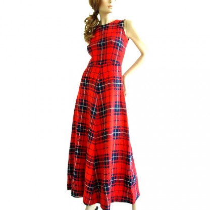 Vintage 1960/70's Red Plaid Sleeveless Maxi Dress