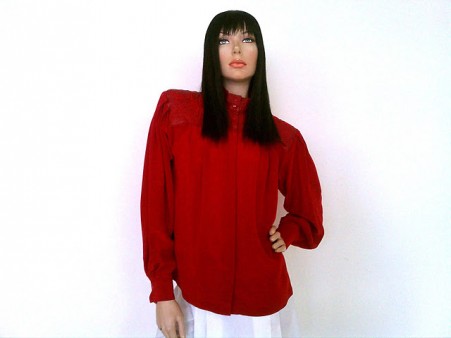 Vintage 1980s Red Western Silk Shirt