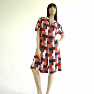 Vintage 1960s Red Dot Patriotic Silk Print Dress