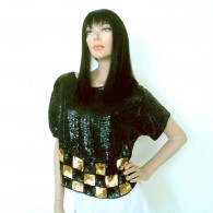 Vintage 1980's Seguin Top - Black Gold Checker