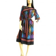Vintage 1980's Leslie Fay Rainbow Stripe Print Dress
