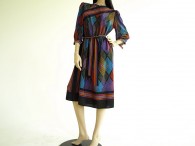 Vintage 1980's Leslie Fay Rainbow Stripe Print Dress
