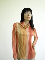 Vintage 1970s Perception Coral Stripe Turtleneck Shirt
