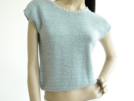 Vintage 1980's Baby Blue Pearl Vest Sweater