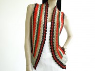 Vintage 1970s Multicolor Stripe Crochet Sweater Vest