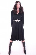 Vintage 1970s Slinky Black Silver Bead Dress