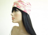 Vintage Adolfo Cream Turban with Pink Polka Dots Hat