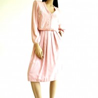Vintage 1980s Pink Silk Sweater Beaded Dress