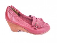 Vintage Pinwheels Brick Red Tassel Wedge Heel