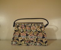 Vintage Dover Black Floral Tapestry Purse