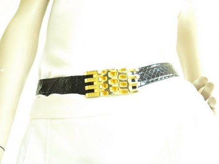 Vintage 1980s Black Abbi Snakeskin/Gold Belt