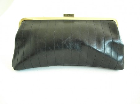 Vintage 1970's Bag - Black Stitched Clutch Purse