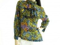Vintage 1960s Graphic Print Ruffle Art Shirt