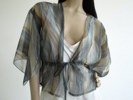 Vintage Blue Kimono Sleeve Blouse