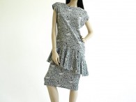 Vintage 1980's Subway Print Drop Waist Peplum Dress
