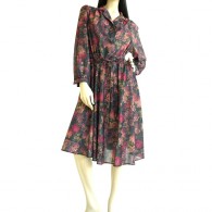 Vintage 1970s California Looks Dark Floral Dress