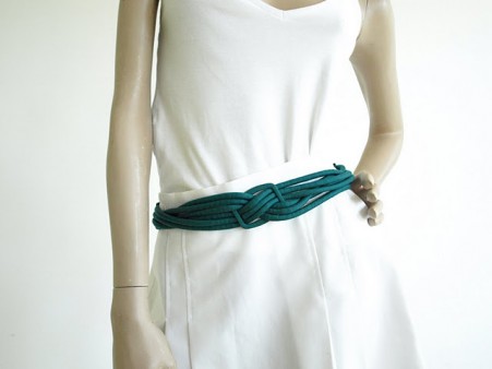 Vintage 1980s Teal Ginnie Johansen Rope Silk Cinch Belt