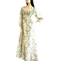 Vintage 1970s Bohemian Floral Smocked Empire Maxi Dress