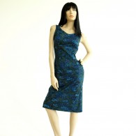 Vintage 1950s 60s Navy Floral Wiggle Dress
