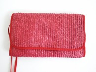 Vintage 1980s Crimson Red Straw Envelope Purse