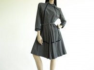 Vintage 1960's Charcoal Wool A-Line Dress