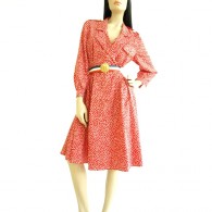 Vintage 1970s Schrader Red Print Nautical Dress