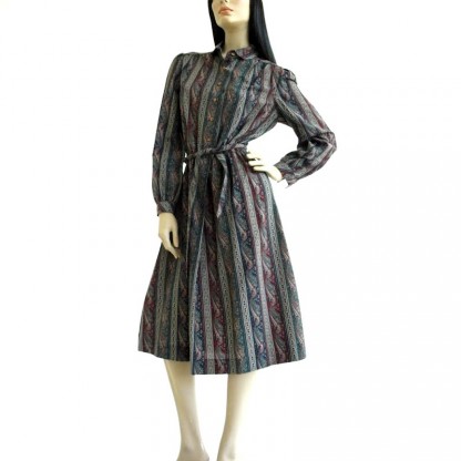 Vintage 1970s Hunter Green Paisley Schrader Sport Dress