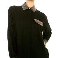 Vintage Black & Silver Beaded Pointed Collar Blouse