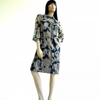 Vintage 1950s 1960s Navy Paisley Print Sheath Dress