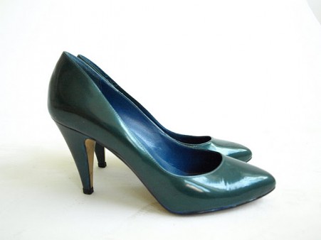 Vintage 1980s Calico Patent Leather Green Pump