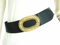 Vintage Calderon Black Gold Rhinestone Buckle Belt