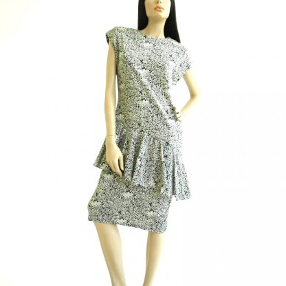 Vintage 1980's Subway Print Drop Waist Peplum Dress