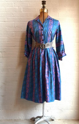Vintage 1950s Paisley Shirt Dress
