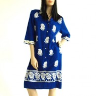 Vintage 1970s Alfred Shaheen Blue Paisley Hawaiian Shirtdress