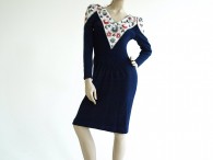 Vintage Lillie Rubin Navy Floral Sequin Knit Dress