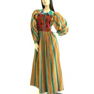 Vintage 1970s Gypsy Embroidered Stripe Maxi Dress