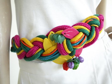 Vintage 1980s Leather Shop Colorful Fruit Twist Belt