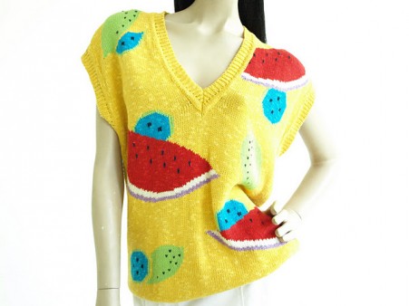 Vintage 1980's Fruit Cocktail Vest Sweater