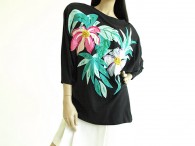 Vintage 1980s Bonnie Boerer Black Tropical Sequin Shirt