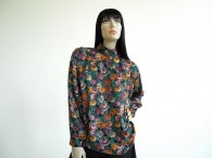 Vintage Tess Dark Cabbage Floral Blouse Shirt