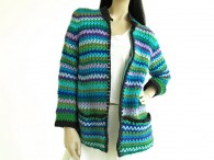 Vintage 1970s Hand Knit Rainbow Crochet Cardigan Sweater