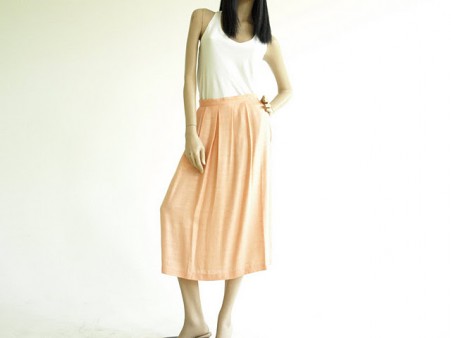 Vintage 1970's Peach Flax Midi Skirt